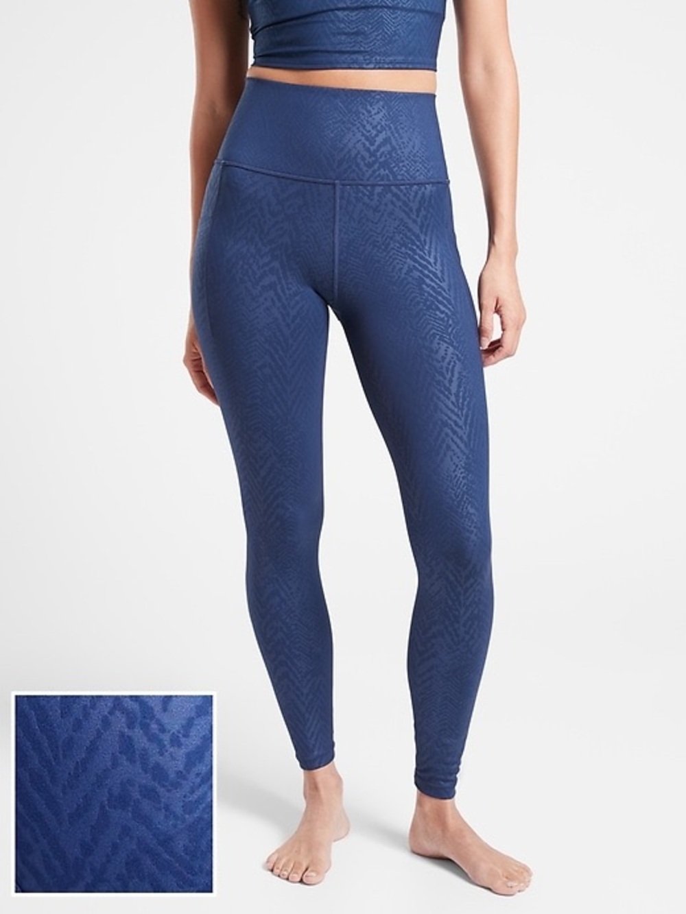 Athleta Salutation Stash Pocket II 7/8 Leggings XL Navy Tonal Print